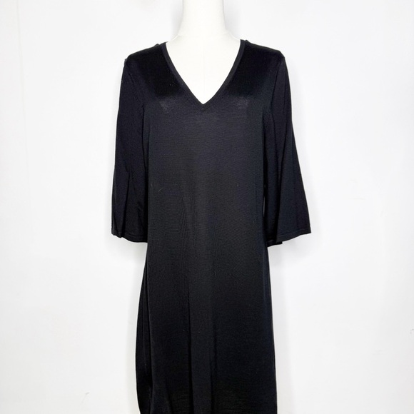 Peruvian Connection Sweater Black Wool Silk Elbow Sleeve Dress Size Large - Picture 1 of 8